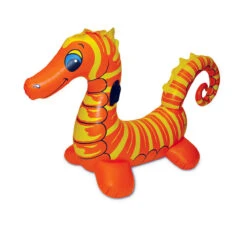 Inflatable Orange And Yellow Jumbo Ride On Seahorse Swimming Pool Float, 75-Inch