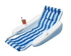 66" Sunchaser Blue And White Striped Sling Back Floating Lounge Chair