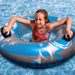 50" Blue, Gray And White Giant Inflatable Swimming Pool Hurricane Sport Inner Tube