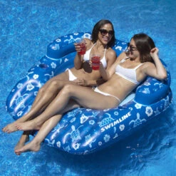 58" Inflatable Tropical Print Double Swimming Pool Lounger -Aqua Play Land Zone 90482 5 97948.1667516235