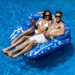 58" Inflatable Tropical Print Double Swimming Pool Lounger -Aqua Play Land Zone 90482 6 97108.1667516235