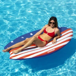 73" Americana Surfboard Shaped Inflatable Swimming Pool Lounge Float -Aqua Play Land Zone 9069620americana20surfboard20female20model20highres201 32586.1667517672