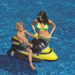 51" Yellow And Black Shark Inflatable Wet-Ski Pool Squirter With Gripped Handles -Aqua Play Land Zone 9076 rgb 42165.1667582146