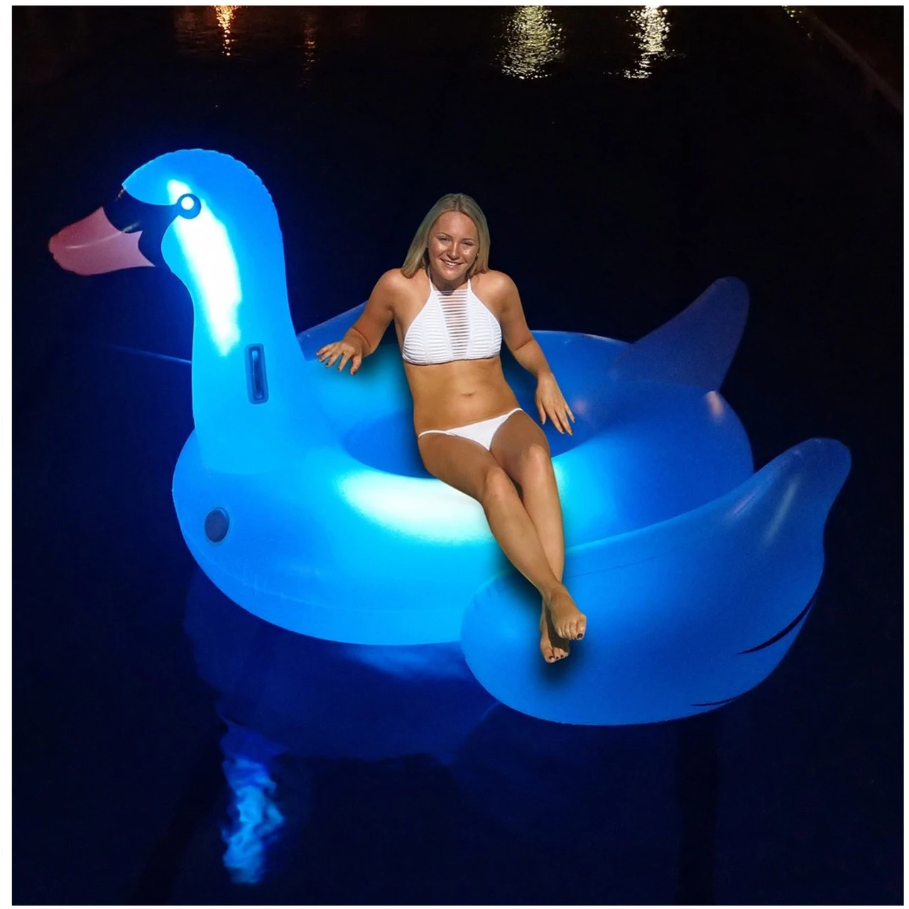 75" Inflatable LED Lighted Color Changing Swimming Pool Ride-On Swan Float Lounger 3 75" Inflatable LED Lighted Color Changing Swimming Pool Ride-On Swan Float Lounger - Image 3