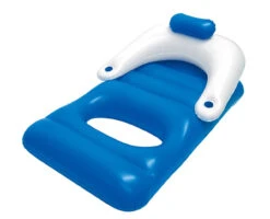 62" Inflatable Blue And White Classic Swimming Pool Lounger With Holders