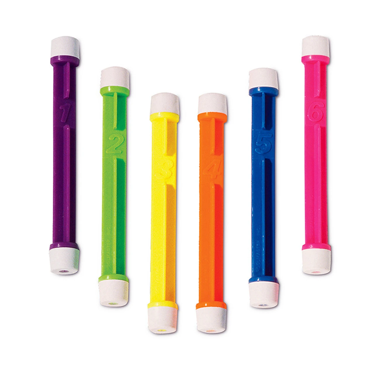 Set Of 6 Vibrantly Colored Swimming Pool Dive 'N' Relay Sticks 8" 1 Set Of 6 Vibrantly Colored Swimming Pool Dive 'N' Relay Sticks 8"