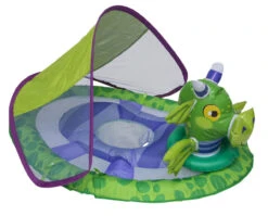 36" Inflatable Green And Violet Dragon Swimming Pool Baby Spring Float With Sun Canopy