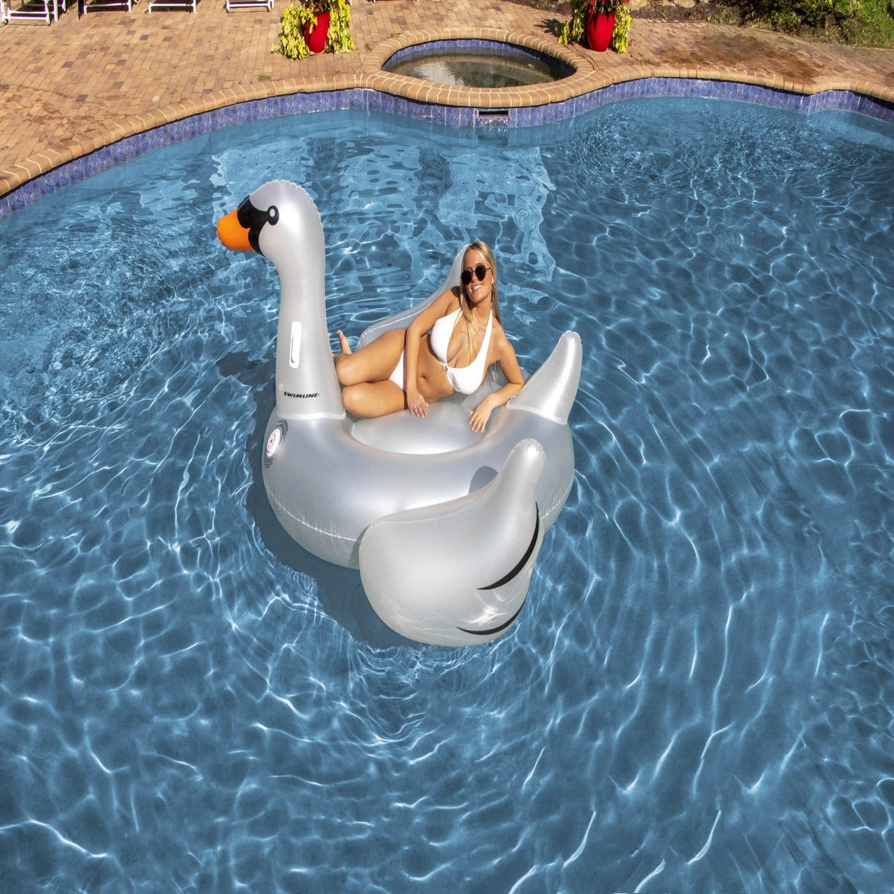 75" Inflatable LED Lighted Color Changing Swimming Pool Ride-On Swan Float Lounger 2 75" Inflatable LED Lighted Color Changing Swimming Pool Ride-On Swan Float Lounger - Image 2