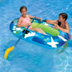 59" Blue And Lime Green Inflatable Aqua Fun Swimming Pool Deep Sea Water Sport Boat Float