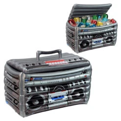 Pack Of 6 Gray And Black Inflatable 80's Boom Box Cooler 16" X 24"