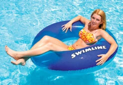 Inflatable Swimming Pool Blue Transparent Super Graphic Lounging Ring Seat Ages 4 And Up 48"