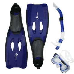 9.5" Blue And Black Reef Diver Adult Pro Scuba Snorkeling Set - Extra Small