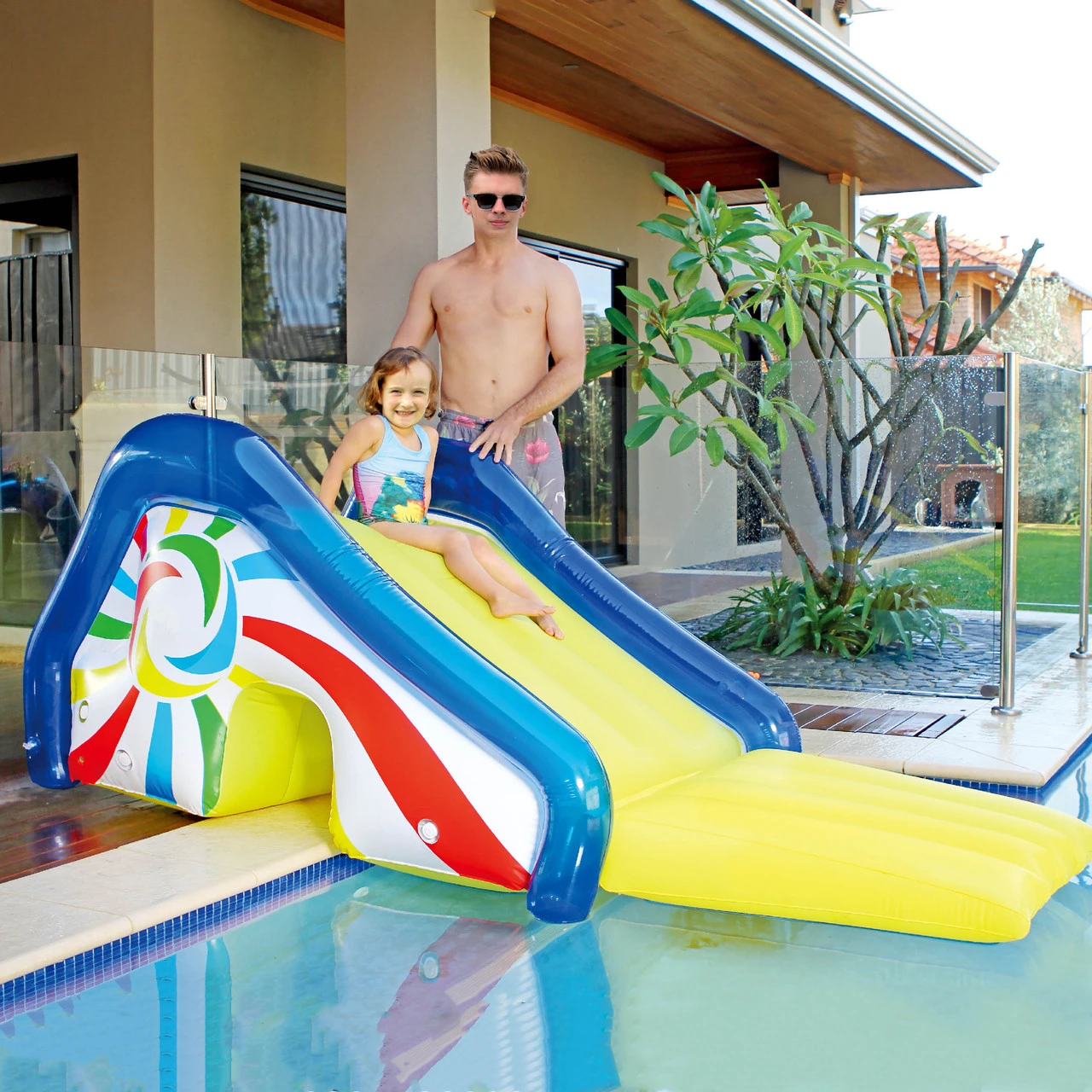 Yellow And Blue Pool Side Slide With An Attached Sprayer, 98-Inches 2 Yellow And Blue Pool Side Slide With An Attached Sprayer, 98-Inches - Image 2