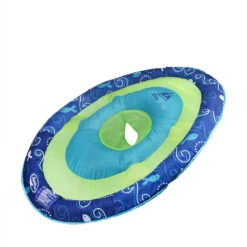 Inflatable Navy Blue And Green Fish Print Swimming Pool Baby Float, 36-Inch