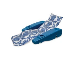 Sapphire Blue And White Adjustable Flourish Floating Swimming Pool Chaise Lounge, 73-Inch