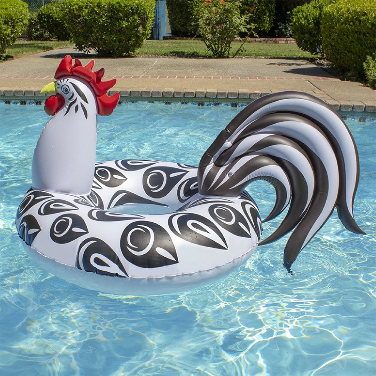 48" Black And White Inflatable Rooster Swimming Pool Party Inner Tube 2 48" Black And White Inflatable Rooster Swimming Pool Party Inner Tube - Image 2