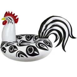 48" Black And White Inflatable Rooster Swimming Pool Party Inner Tube