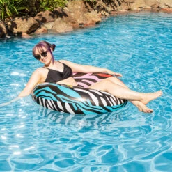 39" Multi-Color Zebra Stripes Inflatable Inner Tube Ring Float -Aqua Play Land Zone pool 87124 3 27296.1674567007