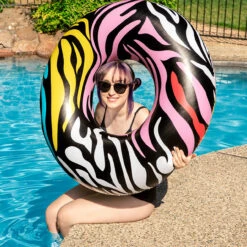 39" Multi-Color Zebra Stripes Inflatable Inner Tube Ring Float -Aqua Play Land Zone pool 87214 4 93020.1674567007