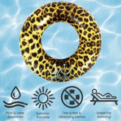 35" Inflatable Leopard Print Swimming Pool Inner Tube -Aqua Play Land Zone poolcentral jl 35172 04 89454.1685919195