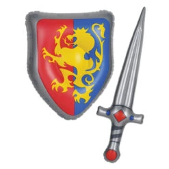 Club Pack Of 12 Inflatable Blue And Red Sword Lion Crested Shield Medieval Party Favors 24"