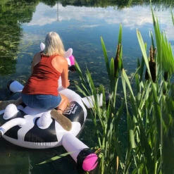 Inflatable Black And White Ride-On Cow Novelty Swimming Pool Float, 54-Inch -Aqua Play Land Zone swim 90268 3cxpic 97222.1677570760