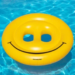 72" Yellow Inflatable Smiley Face 2-Person Circular Raft -Aqua Play Land Zone swim 9053 2 updated 68772.1667520699