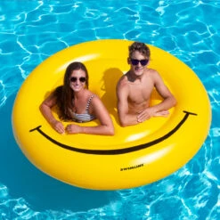 72" Yellow Inflatable Smiley Face 2-Person Circular Raft -Aqua Play Land Zone swim 9053 4 updated 28272.1667520699