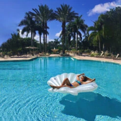 82'' White Seashell Island Swimming Pool Raft Lounger 7 82'' White Seashell Island Swimming Pool Raft Lounger -Aqua Play Land Zone swim 9054220seashell20lifestyle20hires 81132.1683905278