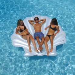82'' White Seashell Island Swimming Pool Raft Lounger 8 82'' White Seashell Island Swimming Pool Raft Lounger -Aqua Play Land Zone swim 90542 with model male female20hires 40724.1683905278