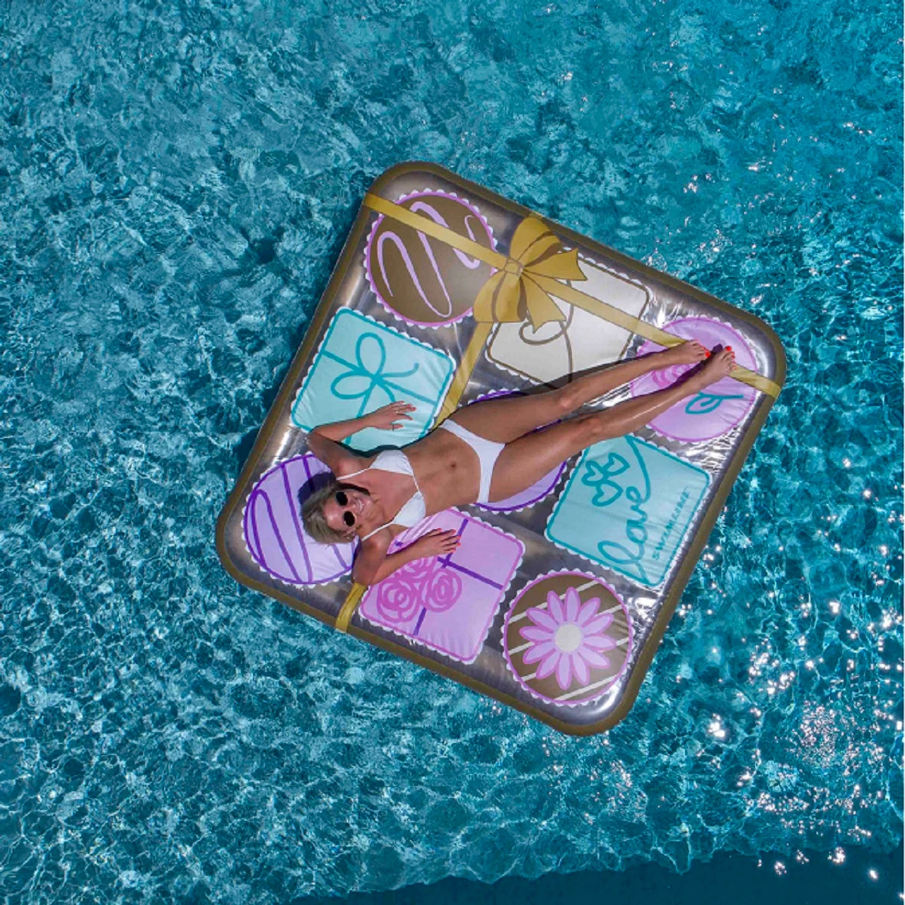 73" Inflatable Brown And Purple Square Chocolate Box Designed Swimming Pool Raft Float, 73-Inch 2 73" Inflatable Brown And Purple Square Chocolate Box Designed Swimming Pool Raft Float, 73-Inch - Image 2