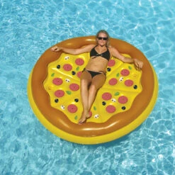 70" Inflatable Brown And Yellow Pizza Round Swimming Pool Raft Lounger -Aqua Play Land Zone swim 90647 personal pizza model 46660.1667643176
