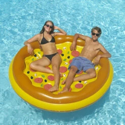 70" Inflatable Brown And Yellow Pizza Round Swimming Pool Raft Lounger -Aqua Play Land Zone swim 90647 personal pizza model two20people 24119.1667643177