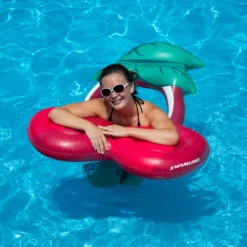 Inflatable Swimming Pool Red And Green Cherry Ring Lounger, 46-Inch -Aqua Play Land Zone swim 9064820cherries20model20diff20pose 69987.1667580485