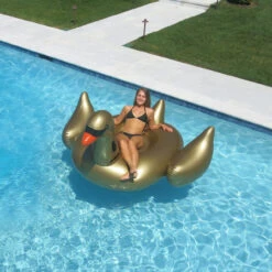 Inflatable Gold Giant Swan Swimming Pool Ride-On Float, 75-Inch 9 Inflatable Gold Giant Swan Swimming Pool Ride-On Float, 75-Inch -Aqua Play Land Zone swim 9070120goldengoosegirl20hires 72447.1685028766