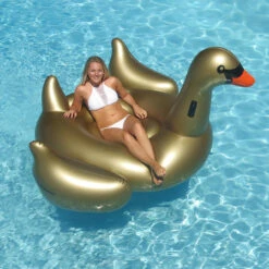 Inflatable Gold Giant Swan Swimming Pool Ride-On Float, 75-Inch 7 Inflatable Gold Giant Swan Swimming Pool Ride-On Float, 75-Inch -Aqua Play Land Zone swim 90701 goldengoose model20lightwater 99589.1685028765