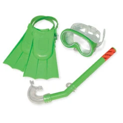 Set Of 3 Green Recreational Mask, Snorkel And Fins For Children - 12.75"