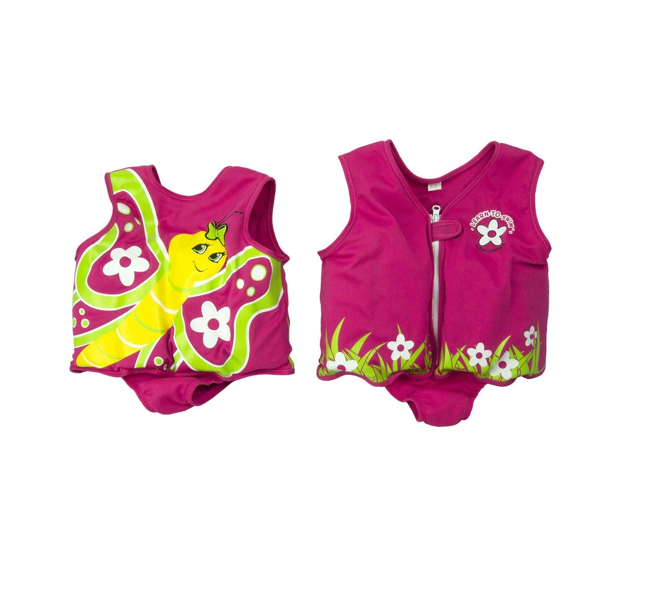 Pink And Yellow Butterfly With Flowers Unisex Toddler Swim Vest Ages 1-3 1 Pink And Yellow Butterfly With Flowers Unisex Toddler Swim Vest Ages 1-3