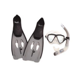 3pc Gray And Black Adult Pro Swimming Pool Snorkeling Set 23" - Large